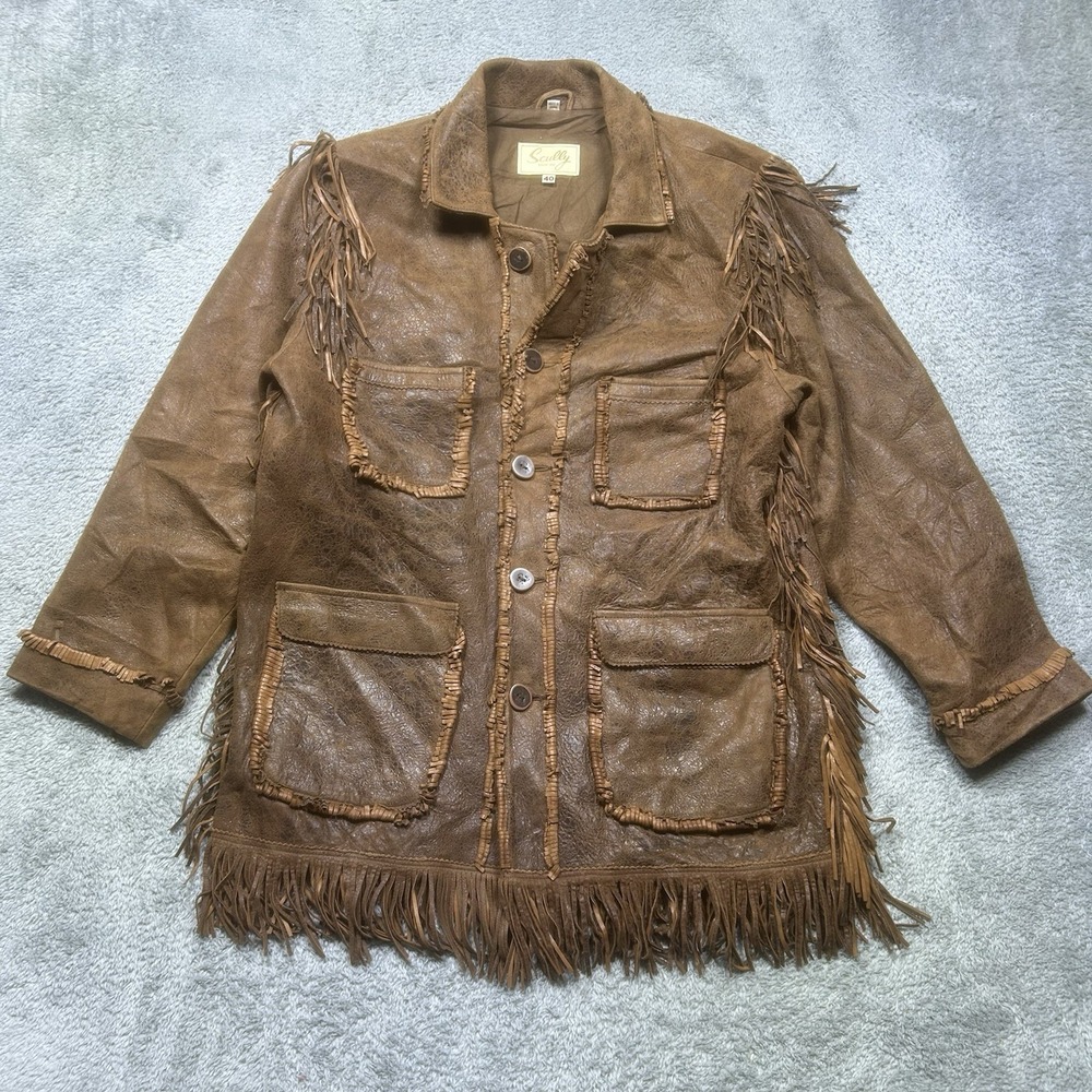Vintage Scully Leather Jacket Unisex 40 (L) Brown‎ Fringe Cowgirl Western Rodeo